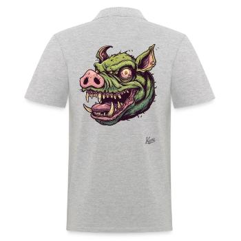 Massiver Grüner Schweine-Zombie-Kopf - Männer Poloshirt - Grau meliert - Hinten - Kai (181cm)