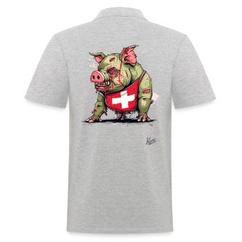 Drapeau suisse : Cochon zombie - Polo Homme - gris chiné - Dos - Kai (181cm)
