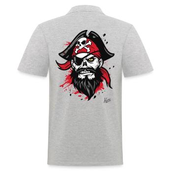 Male Man Funny Skull Pirate - Men's Polo Shirt - heather grey - Back - Kai (181cm)