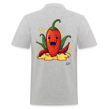 7032 funny happy paprika pepperoni chili - Männer Poloshirt - Grau meliert - Hinten - Kai (181cm)