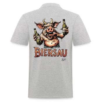 Alte Schule: Feiern wie eine Bier-Sau - Männer Poloshirt - Grau meliert - Hinten - Kai (181cm)