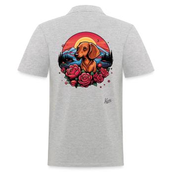 Coucher de soleil et teckel de roses : l’amour de la nature - Polo Homme - gris chiné - Dos - Kai (181cm)