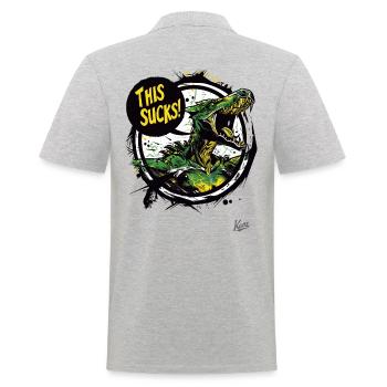 Un dragon en colère et agacé dit : C’est de la merde - Polo Homme - gris chiné - Dos - Kai (181cm)