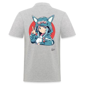 Drôle de fille japonaise comme requin lapin - Polo Homme - gris chiné - Dos - Kai (181cm)