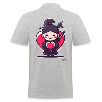 Samouraï mignon et joyeux avec du cœur et de l’amour - Polo Homme - gris chiné - Dos - Kai (181cm)