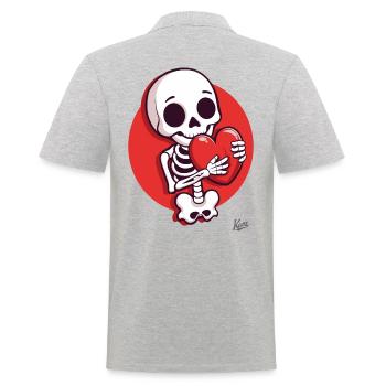 Squelette doux et heureux avec un cœur pour l’amour - Polo Homme - gris chiné - Dos - Kai (181cm)