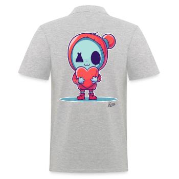 Poupée zombie heureuse avec coeur pour l’amour - Polo Homme - gris chiné - Dos - Kai (181cm)