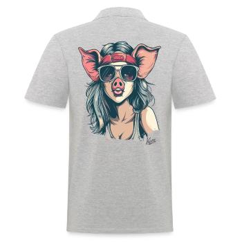 80er-Punk-Hippie-Mädchen als süßes Schweinchen - Männer Poloshirt - Grau meliert - Hinten - Kai (181cm)
