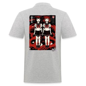 Japanische Cartoon Schulmädchen im Anime-Stil - Männer Poloshirt - Grau meliert - Hinten - Kai (181cm)