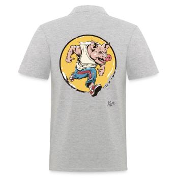 Laufendes Schwein - Männer Poloshirt - Grau meliert - Hinten - Kai (181cm)