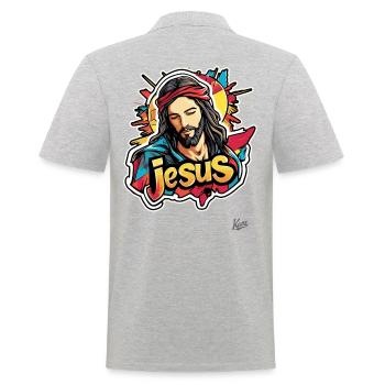 Himmlische Street Art mit Graffiti Jesus - Männer Poloshirt - Grau meliert - Hinten - Kai (181cm)