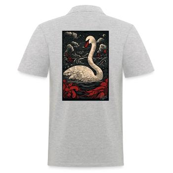Gravure sur bois d’un cygne sur un lac - Polo Homme - gris chiné - Dos - Kai (181cm)