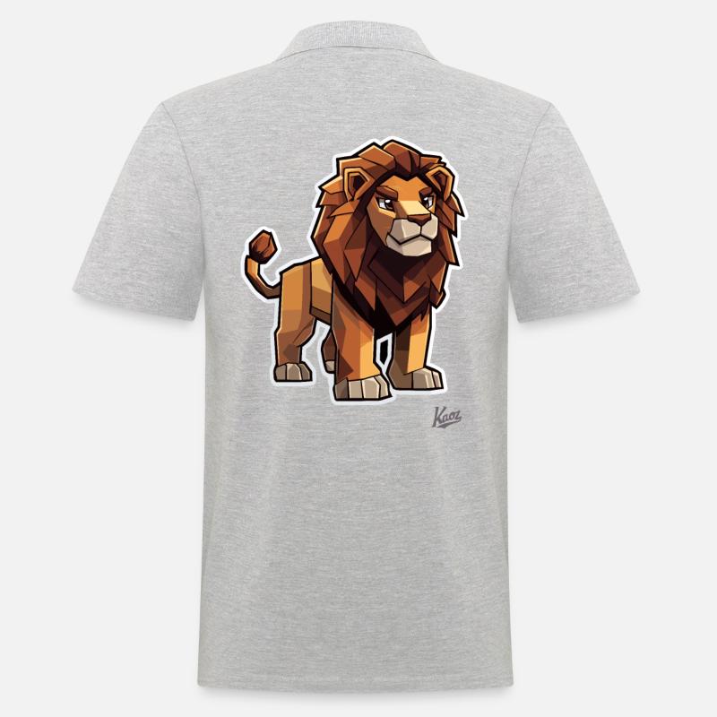 Starker Pixel-Löwe - Männer Poloshirt - Grau meliert