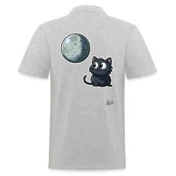 Süße Katze unter Mond und Sternen - Männer Poloshirt - Grau meliert - Hinten - Kai (181cm)