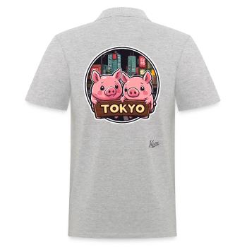 Cochons super mignons de Tokyo - Polo Homme - gris chiné - Dos - Kai (181cm)