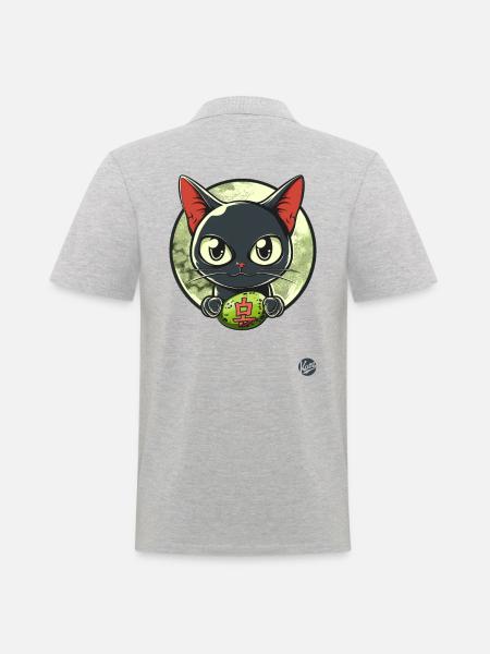Japanese Gray Cat - Men's Polo Shirt - heather grey