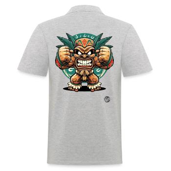 Wütender Maya-Aztekischer Dschungel-Tiki-Gott - Männer Poloshirt - Grau meliert - Hinten - Kai (181cm)