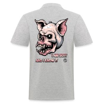 Je suis sexy et je le sais, cochon zombie - Polo Homme - gris chiné - Dos - Kai (181cm)