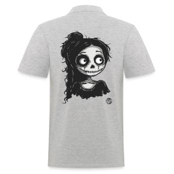 Süßes Skelett Mädchen im gruseligen Cartoon-Stil - Männer Poloshirt - Grau meliert - Hinten - Kai (181cm)