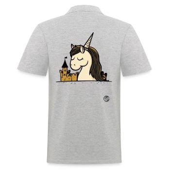 Cute castle and magical unicorn - Men's Polo Shirt - heather grey - Back - Kai (181cm)