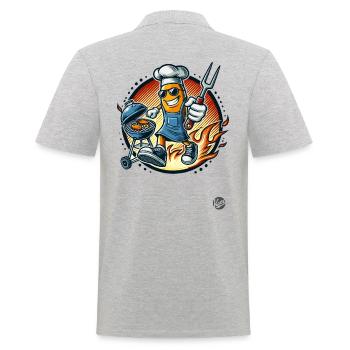 Grill master dessin animé rétro grillades avec des flammes - Polo Homme - gris chiné - Dos - Kai (181cm)