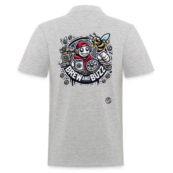 Kaffee- und Musikliebhaber Design mit Biene - Männer Poloshirt - Grau meliert - Hinten - Kai (181cm)