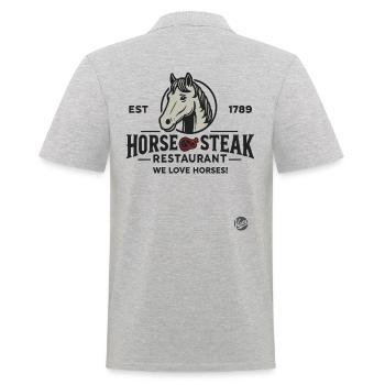 Funny Restaurant Design "Horse Steak" Satire - Men's Polo Shirt - heather grey - Back - Kai (181cm)