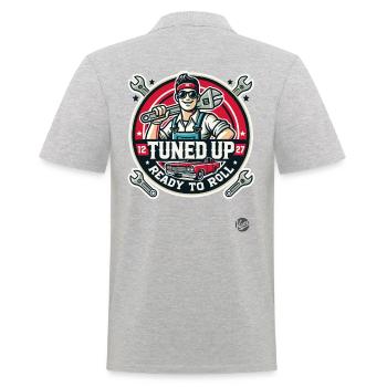 Voll getunt und aufgemotzt , Automechaniker Tuner - Männer Poloshirt - Grau meliert - Hinten - Kai (181cm)