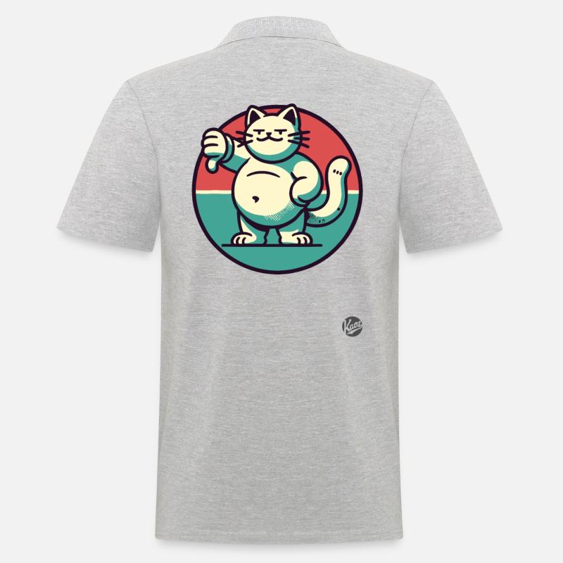 Dicke Katze mit Daumen runter - Männer Poloshirt - Grau meliert