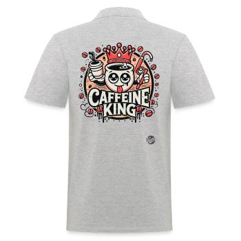 Retro Cartoon-Kaffeetasse: Koffein-König - Männer Poloshirt - Grau meliert - Hinten - Kai (181cm)