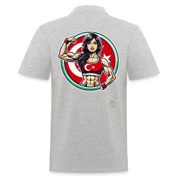 Starke Fitness Frau mit türkischer Flagge - Männer Poloshirt - Grau meliert - Hinten - Kai (181cm)