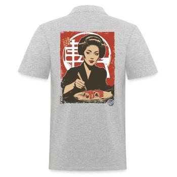 Femme japonaise avec repas sushi - Polo Homme - gris chiné - Dos - Kai (181cm)