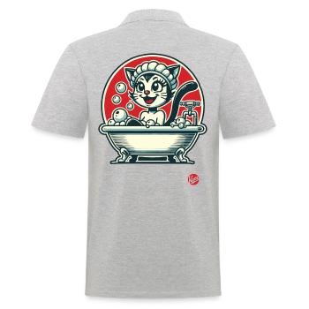 Badetag für die Katze - Männer Poloshirt - Grau meliert - Hinten - Kai (181cm)
