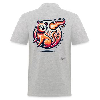 Flammen und eine springende Katze - Männer Poloshirt - Grau meliert - Hinten - Kai (181cm)
