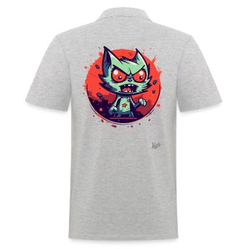 Verrückte Lustige Aggro-Katze - Männer Poloshirt - Grau meliert - Hinten - Kai (181cm)