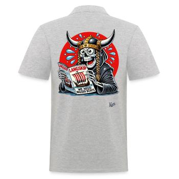 Wikinger-Sensenmann liest Langschiff-Magazin - Männer Poloshirt - Grau meliert - Hinten - Kai (181cm)