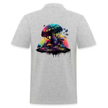Trippy Magic Mushroom Artwork with Watercolors - Men's Polo Shirt - heather grey - Back - Kai (181cm)