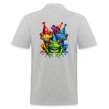 Motif de grenouille coloré cool - 3 grenouilles de fête - Polo Homme - gris chiné - Dos - Kai (181cm)