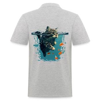 Schwimmende Katze mit Goldfischen - Männer Poloshirt - Grau meliert - Hinten - Kai (181cm)