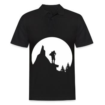 Mond - Wandern - (7) - Männer Poloshirt - Schwarz - Vorne - Kai (181cm)