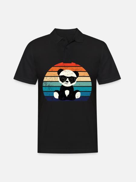 Panda mit Sonnenbrille - Männer Poloshirt - Schwarz