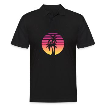 Vintage 90er 80er Retro Palme Strand Sonne Sommer - Männer Poloshirt - Schwarz - Vorne - Kai (181cm)
