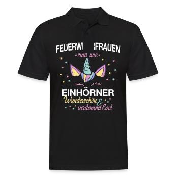 Feuerwehrfrau Feuerwehr Einhorn Beruf Spruch - Männer Poloshirt - Schwarz - Vorne - Kai (181cm)