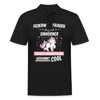Feuerwehrfrau Feuerwehr Einhorn Beruf Spruch - Männer Poloshirt - Schwarz - Vorne - Kai (181cm)