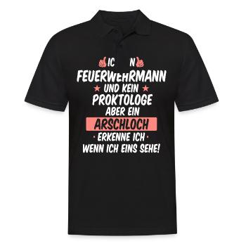 Feuerwehrmann Feuerwehr Spruch Notruf Beruf - Männer Poloshirt - Schwarz - Vorne - Kai (181cm)