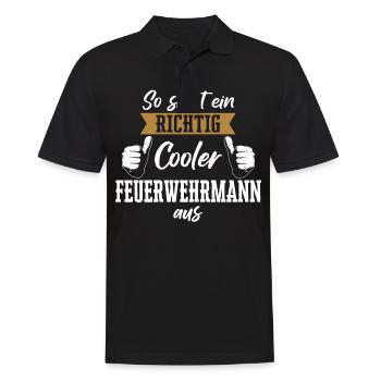 Feuerwehrmann Feuerwehr Notruf 112 Beruf Spruch - Männer Poloshirt - Schwarz - Vorne - Kai (181cm)