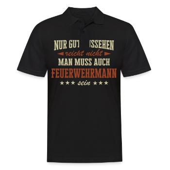 Feuerwehrmann Feuerwehr Notruf 112 Beruf Spruch - Männer Poloshirt - Schwarz - Vorne - Kai (181cm)