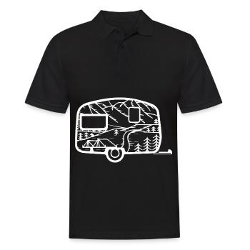Berg - Camping Wohnwagen - (4) - Männer Poloshirt - Schwarz - Vorne - Kai (181cm)