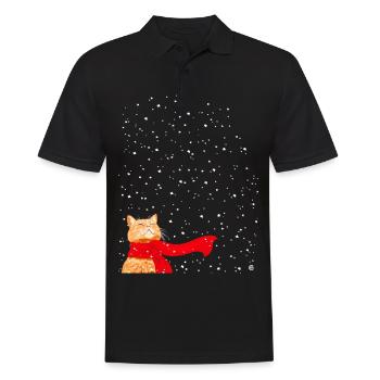 Schneekatze getigert - Männer Poloshirt - Schwarz - Vorne - Kai (181cm)