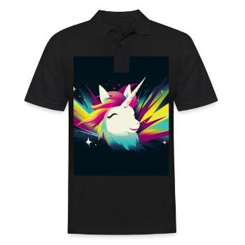 Einhorn Regenbogen Fantasy Design Cartoon 2 - Männer Poloshirt - Schwarz - Vorne - Kai (181cm)